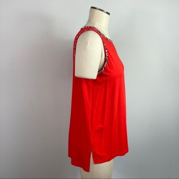 4/$25 Vince Camuto Red High-low Beaded Trim Sleeveless Top Tank Size Small - Picture 3 of 9